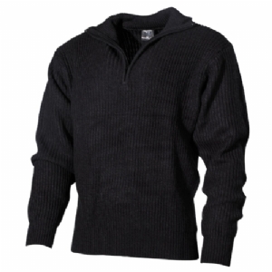 Maglione Militare Navy Nero con Zip - MFH