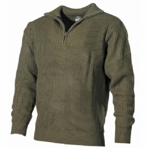 Maglione Militare Navy Verde con Zip - MFH
