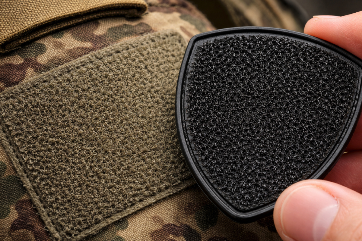 Dettaglio velcro hook and loop su patch e divisa